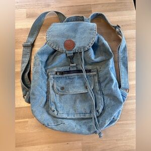 Vintage 90s Shane Collection Denim Backpack Boho Drawstring Bag